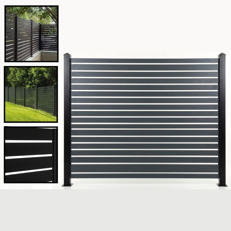 Aluminium Slatted Fencing Panels Black/Anthracite Grey Fence – 3ft, 4ft, 5ft, 6ft (900mm, 1200mm, 1500mm, 1800mm) Modern Garden Fencing UK c/w 50mm/100mm Fencing Slats (25mm Spacers/Gaps)