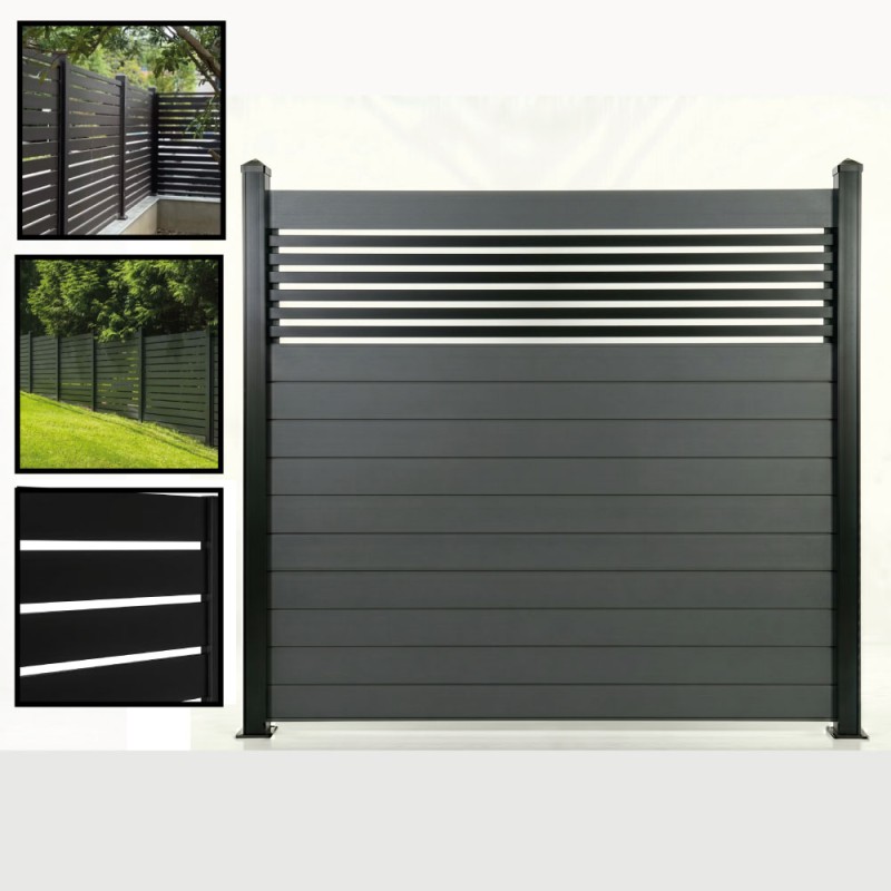 Aluminium Slatted Fencing Panels Black/Anthracite Grey Fence – 3ft, 4ft, 5ft, 6ft (900mm, 1200mm, 1500mm, 1800mm) Modern Garden Fencing UK c/w 50mm/100mm Fencing Slats (25mm Spacers/Gaps)
