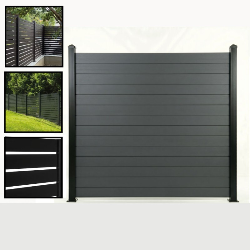 Aluminium Slatted Fencing Panels Black/Anthracite Grey Fence – 3ft, 4ft, 5ft, 6ft (900mm, 1200mm, 1500mm, 1800mm) Modern Garden Fencing UK c/w 50mm/100mm Fencing Slats (25mm Spacers/Gaps)