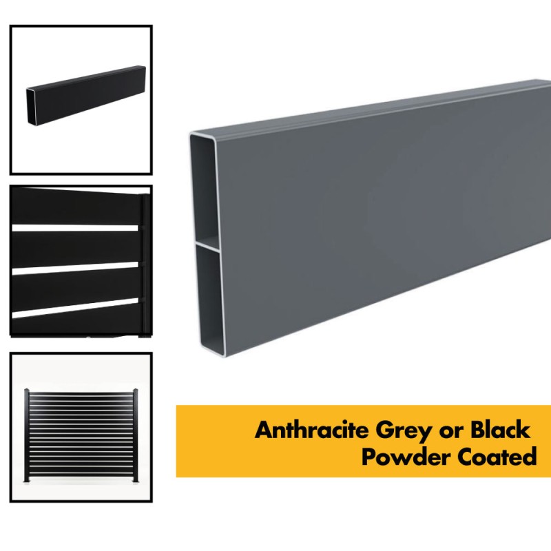 Aluminium Slatted Fencing Panels Black/Anthracite Grey Fence – 3ft, 4ft, 5ft, 6ft (900mm, 1200mm, 1500mm, 1800mm) Modern Garden Fencing UK c/w 50mm/100mm Fencing Slats (25mm Spacers/Gaps)