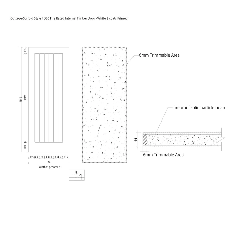FD30 Fire Rated Internal Door Set – 30 Minute Fire Doors – White Primed Timber Doors – Blank, Cottage (Suffolk) / Traditional Panelled / Vancouver 4-Panel - 762mm/840mm x 1980mm x 44mm - c/w Optional MDF Door Frame Liner + Intumescent Strips FD30 Fire Rated Internal Door Set – 30 Minute Fire Doors – White Primed Timber Doors – Blank, Cottage (Suffolk) / Traditional Panelled / Vancouver 4-Panel - 762mm/840mm x 1980mm x 44mm - c/w Optional MDF Door Frame Liner + Intumescent Strips
