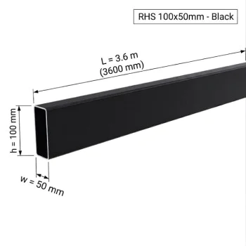 50mm x 100mm Aluminium Joists for Composite Decking - 3.6m Length Composite Decking Sub Base Joist Support Frame - Black