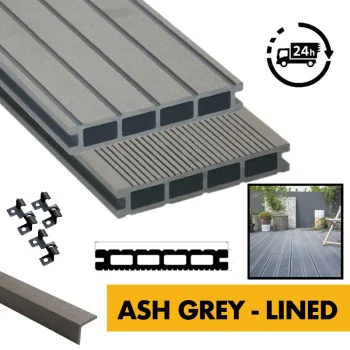 Composite Decking Board - Ash Grey Lined Grooved - 3m WPC Plastic Decking PVC Decking Decking Hollow Garden Exterior Decking Boards