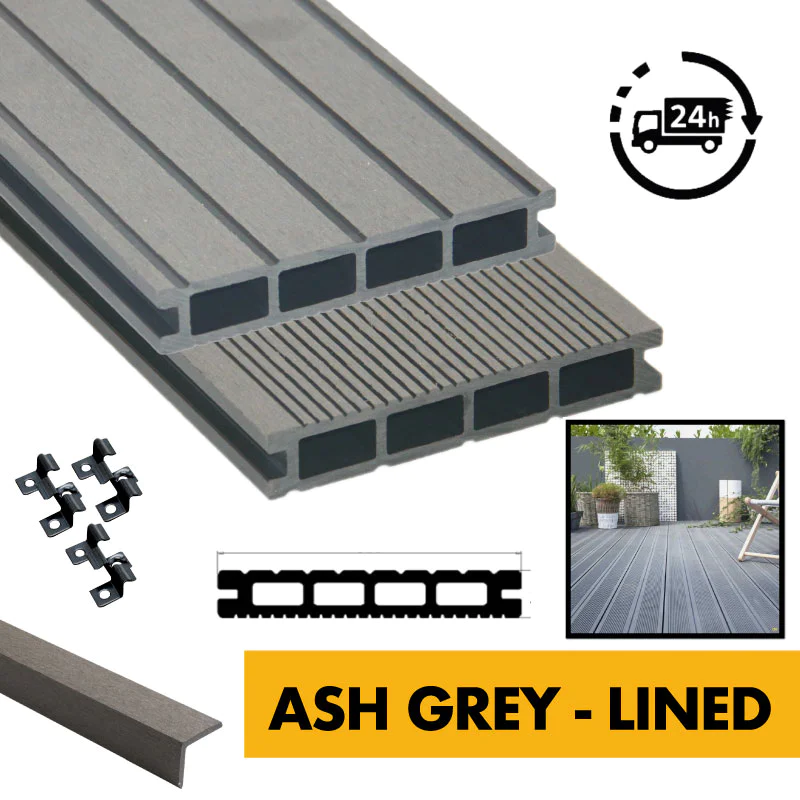 Composite Decking Board - Dark Graphite Grey/Black Wood Grain Pattern / Effect - 3m WPC Plastic Decking PVC Decking Decking Hollow Garden Exterior Decking Boards