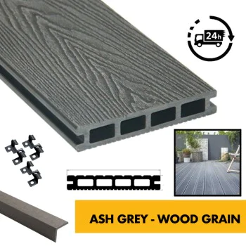 Composite Decking Board - Ash Grey Wood Grain Pattern / Effect - 3m WPC Plastic Decking PVC Decking Decking Hollow Garden Exterior Decking Boards