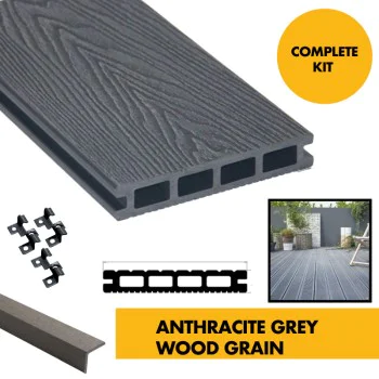 Composite Decking Board - Anthracite Grey Wood Grain Pattern / Effect - 3m WPC Plastic Decking PVC Decking Decking Hollow Garden Exterior Decking Boards
