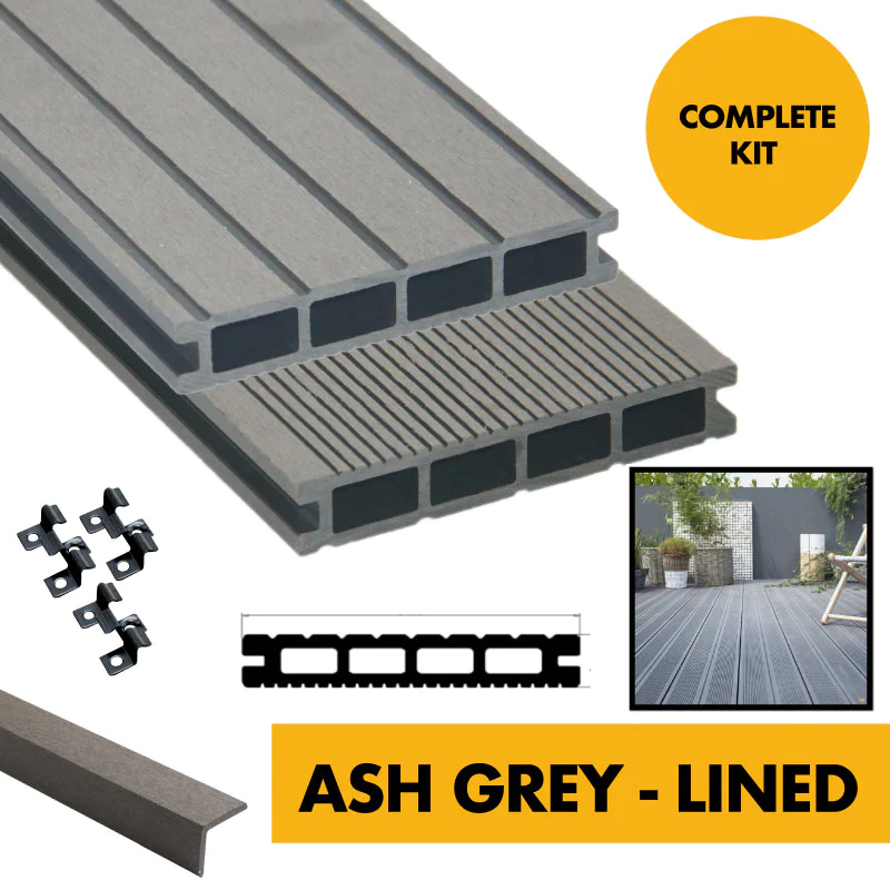 Composite Decking Board - Dark Graphite Grey / Black Lined Grooved - 3m WPC Plastic Decking PVC Decking Decking Hollow Garden Exterior Decking Boards