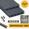 Composite Decking Board - Dark Graphite Grey / Black Lined Grooved - 3m WPC Plastic Decking PVC Decking Decking Hollow Garden Exterior Decking Boards