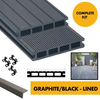 Composite Decking Board - Dark Graphite Grey / Black Lined Grooved - 3m WPC Plastic Decking PVC Decking Decking Hollow Garden Exterior Decking Boards