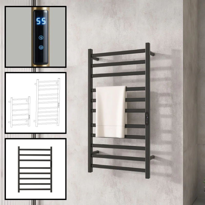 Electric Towel Rail Warmer Bathroom Radiator with Thermostat & Timer - Wall Mounted c/w Touchscreen Control Panel + Timer Chrome / Matt Black 80W - 200W Electric Towel Rail Warmer Bathroom Radiator with Thermostat & Timer - Wall Mounted c/w Touchscreen Control Panel + Timer Chrome / Matt Black 80W - 200W