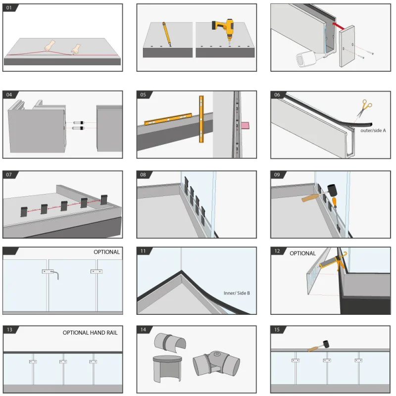 Frameless Aluminium Glass Balustrade 90˚ Corner Piece - 150mm x 150mm