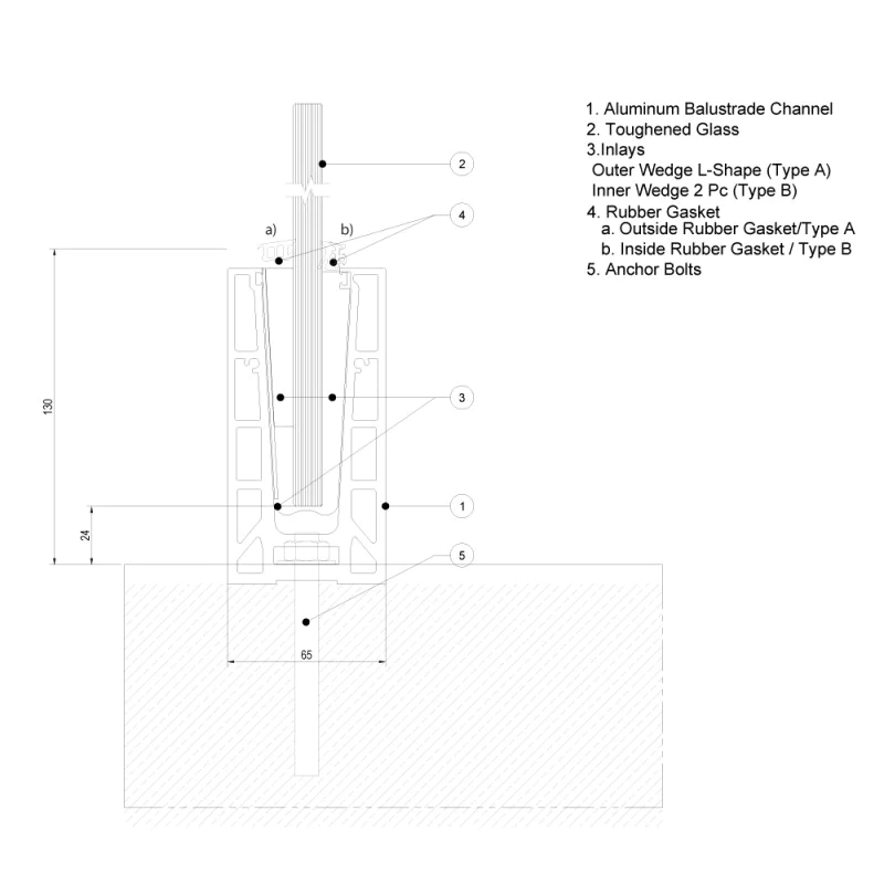 Frameless Glass Balustrade - Aluminium Channel / Extrusion -3m Length for Toughened Glass 0.36kN / 0.74kN / 1.5kN 3m Lengths - 1100mm High (Tested to BS6180:2011) Price per M / Sold in 3m Lengths