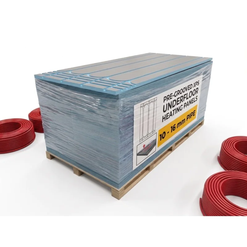BULK PALLET OF 50 Boards - UFH Underfloor Heating Overlay Boards c/w 16mm Channel at 150mm Centres  for 10mm/12mm/16mm Pipe - Wet UFH piped Underfloor Heating Systems (0.72sqm per board)