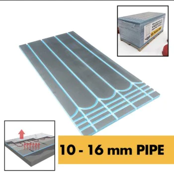 UFH Underfloor Heating Board - BULK PALLET QTY 50/100/150/200 c/w 16mm Channel at 150mm Centres  for 10mm/12mm/16mm Pipe - Wet UFH piped Underfloor Heating Systems (0.72sqm per board)