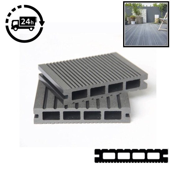 **CLEARANCE** Composite Decking Board Eco - Anthracite Grey / Black Lined / Wood Grain Effect 3m - Plastic Decking PVC Decking WPC Decking Hollow Garden Exterior Decking Boards **CLEARANCE** Composite Decking Board Eco - Anthracite Grey / Black Lined / Wood Grain Effect 3m - Plastic Decking PVC Decking WPC Decking Hollow Garden Exterior Decking Boards