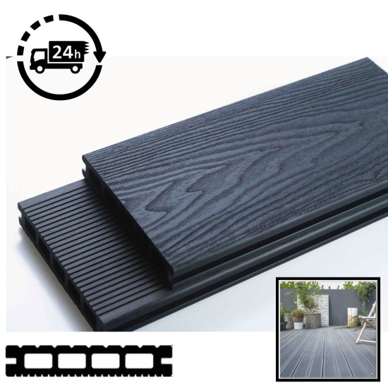 CLEARANCE / DAMAGED Composite Decking Board Grey / Black / Ash / Brown / Anthracite Wood Grain Effect 3m - Plastic Decking PVC Decking WPC Decking Hollow Garden Exterior Decking Boards CLEARANCE / DAMAGED Composite Decking Board Grey / Black / Ash / Brown / Anthracite Wood Grain Effect 3m - Plastic Decking PVC Decking WPC Decking Hollow Garden Exterior Decking Boards