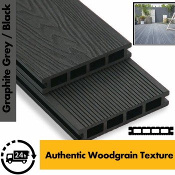 Composite Decking Board Premium (Authentic Woodgrain Texture) - Anthracite Grey / Black Wood Grain Effect 3m - Plastic Decking PVC Decking WPC Decking Hollow Garden Exterior Decking Boards Composite Decking Board Premium (Authentic Woodgrain Texture) - Anthracite Grey / Black Wood Grain Effect 3m - Plastic Decking PVC Decking WPC Decking Hollow Garden Exterior Decking Boards