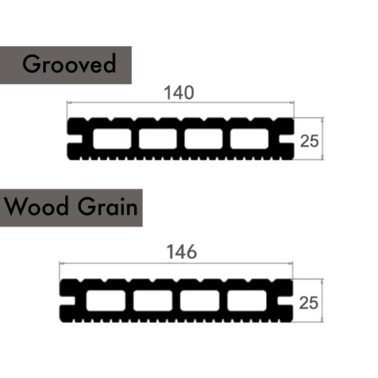 Composite Decking Board  Premium (Authentic Woodgrain Texture) - Anthracite Grey / Black  Wood Grain Effect 3m - Plastic Decking PVC Decking WPC Decking Hollow Garden Exterior Decking Boards 