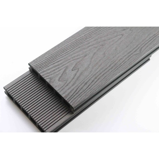 SAMPLE Composite Decking - Grey / Black / Ash / Brown / Anthracite Grey Wood Grain Effect 3m - Plastic Decking PVC Decking WPC Decking Hollow Garden Exterior Decking Boards 