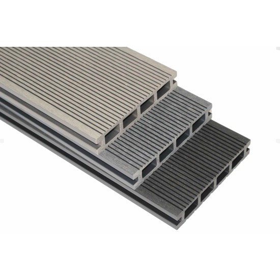 SAMPLE Composite Decking - Grey / Black / Ash / Brown / Anthracite Grey Wood Grain Effect 3m - Plastic Decking PVC Decking WPC Decking Hollow Garden Exterior Decking Boards 