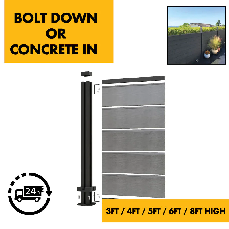 Aluminium Posts for Composite Fencing - 3ft/900mm / 4ft1200mm / 5ft/1500mm / 6ft/1800mm / 8ft/2400mm Black - Fit Above / Below Ground Aluminium Posts for Composite Fencing - 3ft/900mm / 4ft1200mm / 5ft/1500mm / 6ft/1800mm / 8ft/2400mm Black - Fit Above / Below Ground