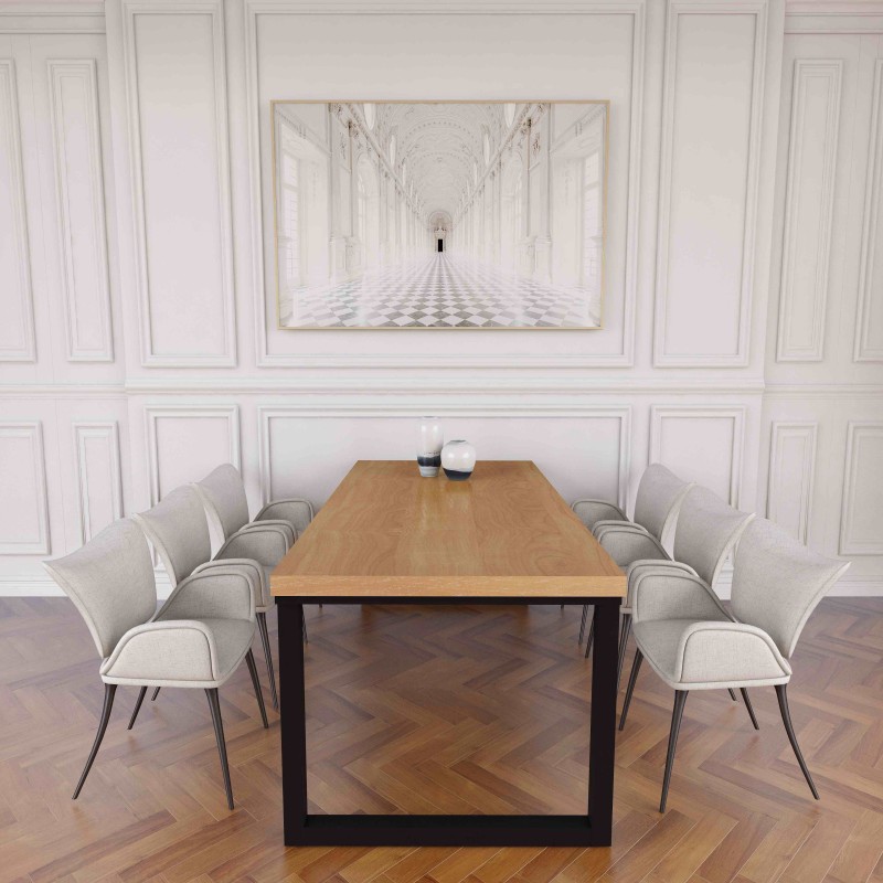 Rustic Industrial Solid Wood Dining Table / Desk / Work Table - Chunky Timber / Steel Legs (Square Legs) - 1.5m (150cm) / 1.8m (180cm) / 2m(200cm) c/w Black Square Box Legs x 2 4-8 Persons - SQUARE EDGE