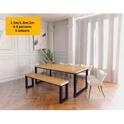 Rustic Industrial Solid Wood Dining Table / Desk / Work Table - Chunky Timber / Steel Legs (Square Legs) - 1.5m (150cm) / 1.8m (180cm) / 2m(200cm) c/w Black Square Box Legs x 2 4-8 Persons - SQUARE EDGE