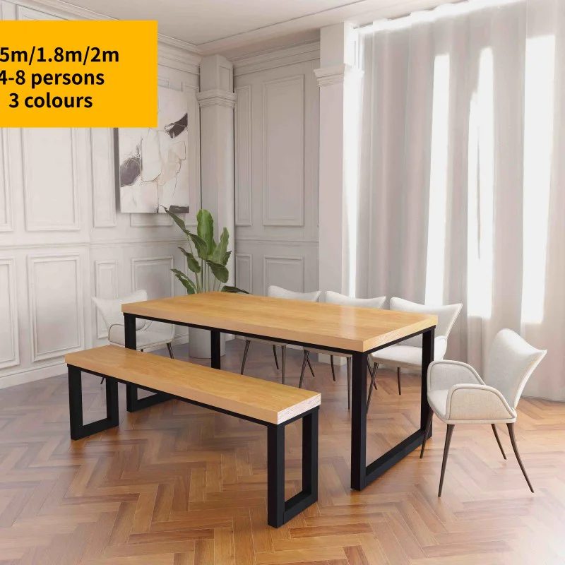 Rustic Industrial Solid Wood Dining Table / Desk / Work Table - Chunky Timber / Steel Legs (Square Legs) - 1.5m (150cm) / 1.8m (180cm) / 2m(200cm) c/w Black Square Box Legs x 2 4-8 Persons - SQUARE EDGE Rustic Industrial Solid Wood Dining Table / Desk / Work Table - Chunky Timber / Steel Legs (Square Legs) - 1.5m (150cm) / 1.8m (180cm) / 2m(200cm) c/w Black Square Box Legs x 2 4-8 Persons - SQUARE EDGE