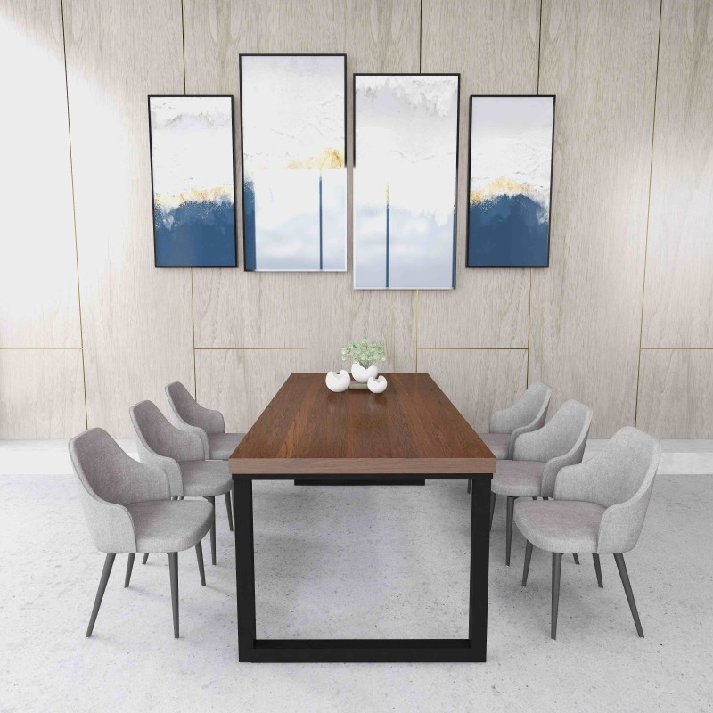 Rustic Industrial Solid Wood Dining Table / Desk / Work Table - Chunky Timber / Steel Legs (Square Legs) - 1.5m (150cm) / 1.8m (180cm) / 2m(200cm) c/w Black Square Box Legs x 2 4-8 Persons - SQUARE EDGE