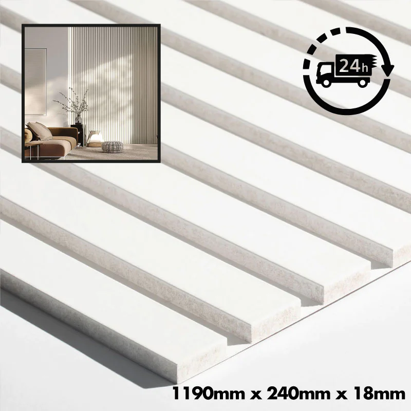 MDF Wall Slat / Strip Panel - MDF Pre-Primed Slatwall panel  / Panelling - Slatted Wall Panels - Paintable 1190mm x  240mm x 18mm