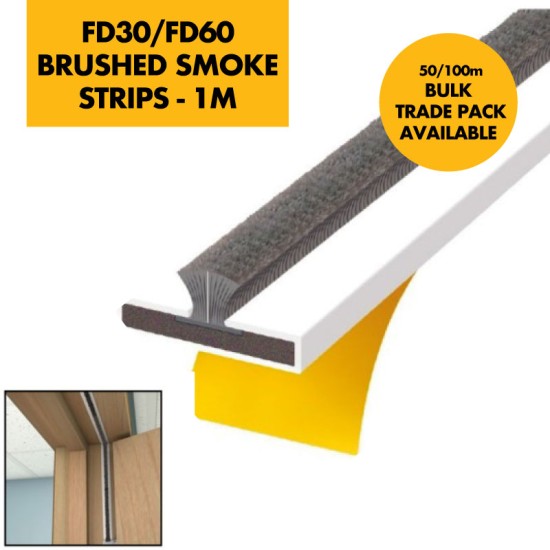 10mm Brushed Fire, Smoke & Seal Intumescent Strips 1m Length - Brushes - 4mm for FD30/FD60 fire rated Fire check door liner frame - WHITE 10mm Brushed Fire, Smoke & Seal Intumescent Strips 1m Length - Brushes - 4mm for FD30/FD60 fire rated Fire check door liner frame - WHITE