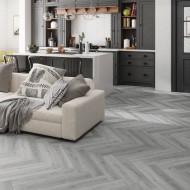 SPC Herringbone Click Flooring (Grey Oak) 5mm + 1mm Underlay Layer  Sold per Sq M - Vinyl Tile - Rigid Core Stone Polymer Composite Waterproof Click Tonge & Groove Luxury Vinyl Tile Flooring Grey Oak