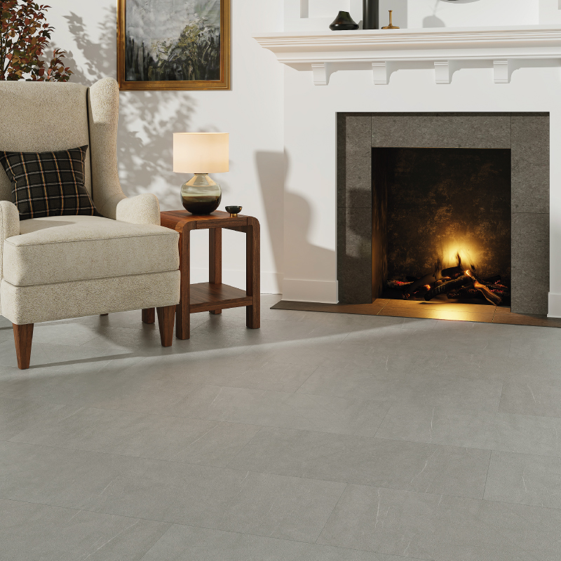 SPC Tile Effect Imitation Click Vinyl Tile Flooring - Concrete Cement Grey per Sq M- Click Vinyl Tile Floors for Kitchen,Living Room - LVT Rigid Core Stone Polymer Composite Waterproof Click Tonge & Groove Luxury Vinyl Tile Flooring 