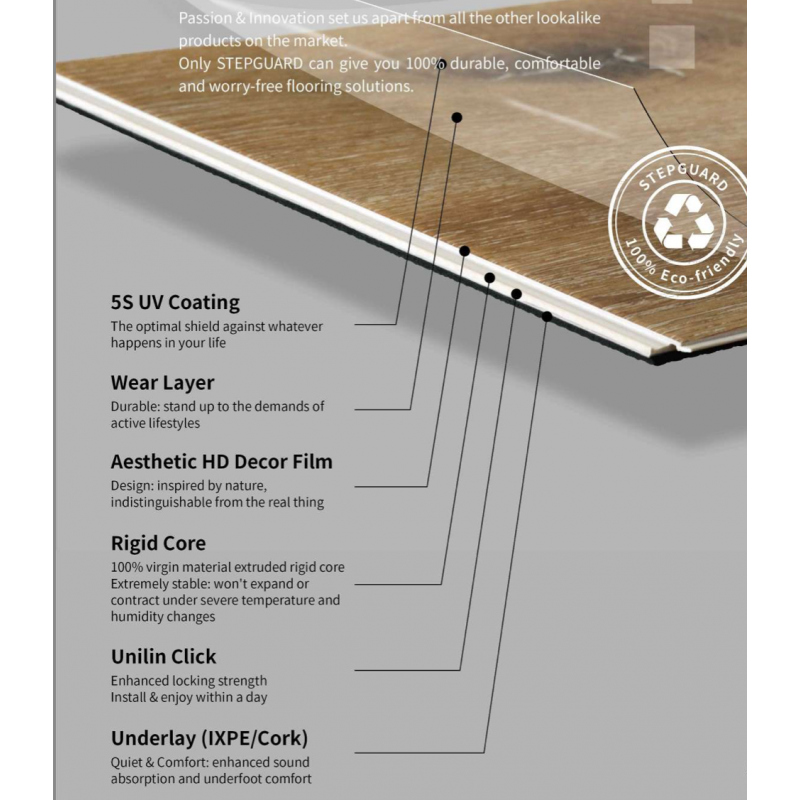 SPC LVT Click Flooring Vinyl Tile Rigid Core Stone Polymer