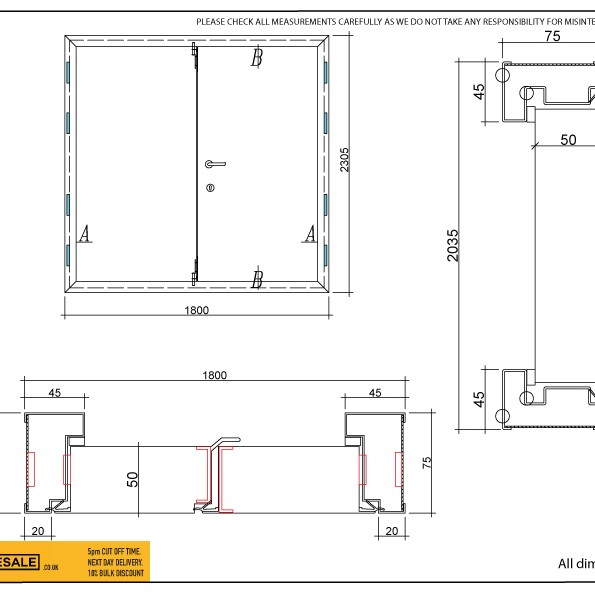 Double Steel Security Personnel Pedestrian Door - Industrial Grade Exterior Outdoor Security Door - 1800mm w x 2035mm h