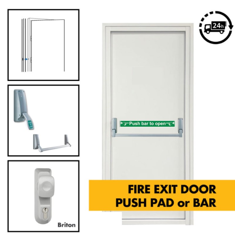 Fire Exit / Emergency Exit Door - Panic Push Pad + Optional Outside Access Device - Personnel  Steel Fire Exit Door 