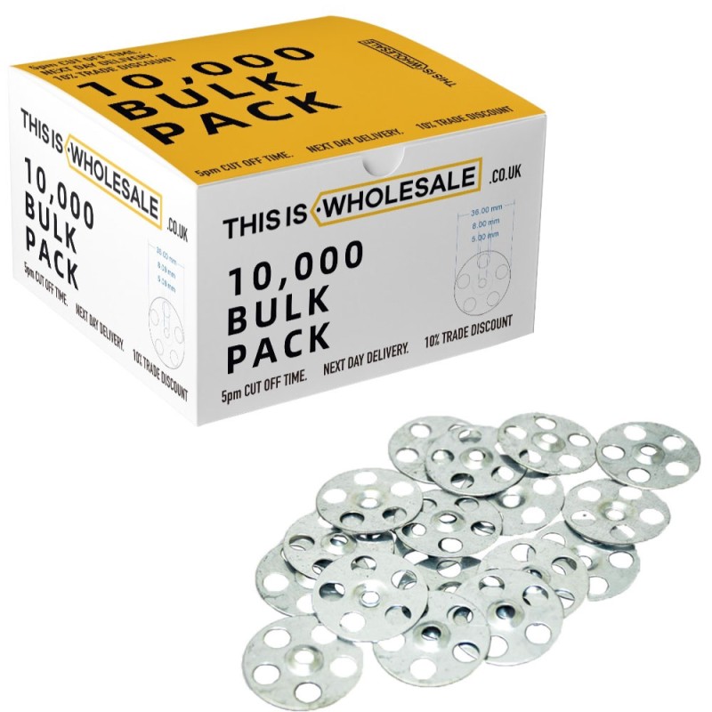 Tile Backer Board Washers -BULK PACK -  Galvanised Zinc Tile Backer Board Fixing Washers 36mm (Packs of 50/75/100/500/1000/5000/10000) - Hard Backer Board Washer Discs