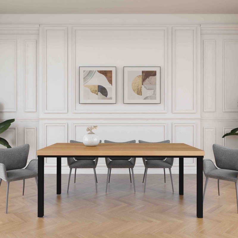 Rustic Industrial Solid Wood Dining Table / Desk / Work Table - Chunky Timber / Steel Legs (4 Corner Legs) - 1.5m (150cm) / 1.8m (180cm) / 2m(200cm) c/w 4 x Black Square Box Legs  4-8 Persons