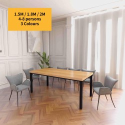 Rustic Industrial Solid Wood Dining Table / Desk / Work Table - Chunky Timber / Steel Legs (4 Corner Legs) - 1.5m (150cm) / 1.8m (180cm) / 2m(200cm) c/w 4 x Black Square Box Legs  4-8 Persons