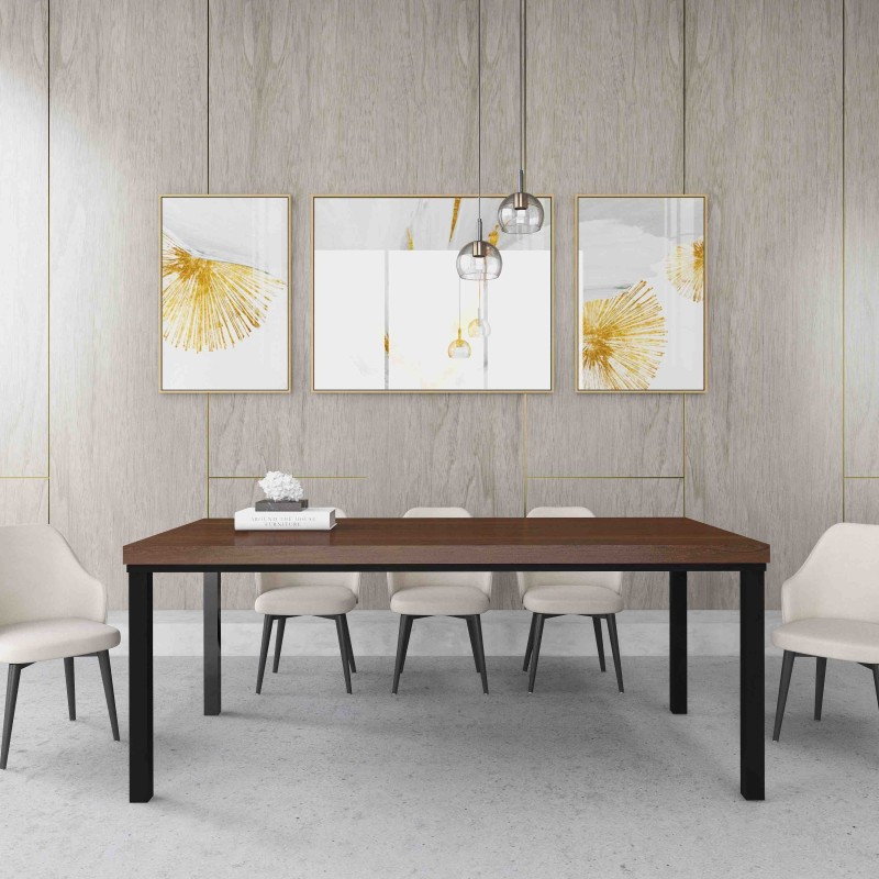 Rustic Industrial Solid Wood Dining Table / Desk / Work Table - Chunky Timber / Steel Legs (4 Corner Legs) - 1.5m (150cm) / 1.8m (180cm) / 2m(200cm) c/w 4 x Black Square Box Legs  4-8 Persons