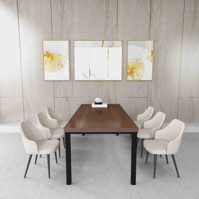 Rustic Industrial Solid Wood Dining Table / Desk / Work Table - Chunky Timber / Steel Legs (4 Corner Legs) - 1.5m (150cm) / 1.8m (180cm) / 2m(200cm) c/w 4 x Black Square Box Legs  4-8 Persons