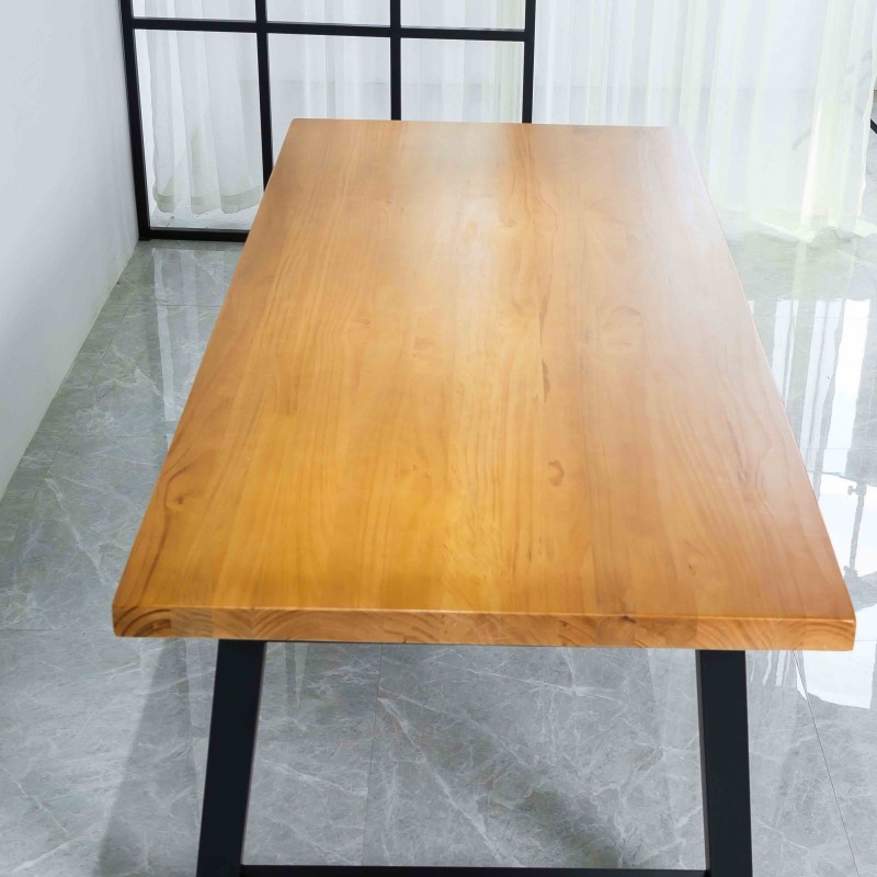 Rustic Solid Wood Rustic Dining Table / Desk / Work Table - Chunky Timber / Black Steel Legs (A-Frame Legs) - 1.5m (150cm) / 1.8m (180cm) / 2m(200cm) c/w Black A-FrameLegs x 2 4-8 Persons - SQUARE EDGE