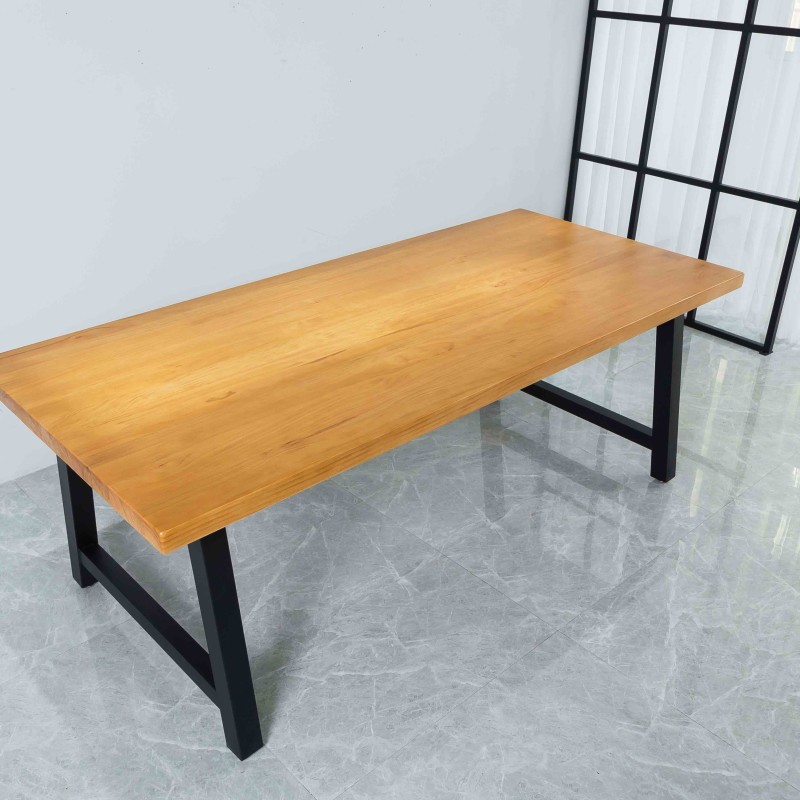 Rustic Solid Wood Rustic Dining Table / Desk / Work Table - Chunky Timber / Black Steel Legs (A-Frame Legs) - 1.5m (150cm) / 1.8m (180cm) / 2m(200cm) c/w Black A-FrameLegs x 2 4-8 Persons - SQUARE EDGE