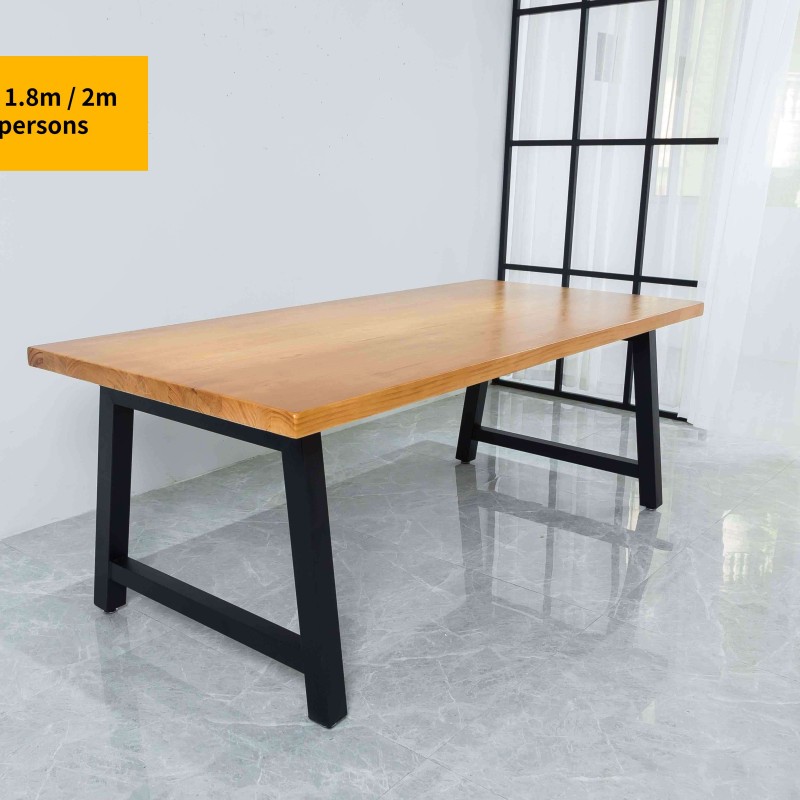 Rustic Solid Wood Rustic Dining Table / Desk / Work Table - Chunky Timber / Black Steel Legs (A-Frame Legs) - 1.5m (150cm) / 1.8m (180cm) / 2m(200cm) c/w Black A-FrameLegs x 2 4-8 Persons - SQUARE EDGE