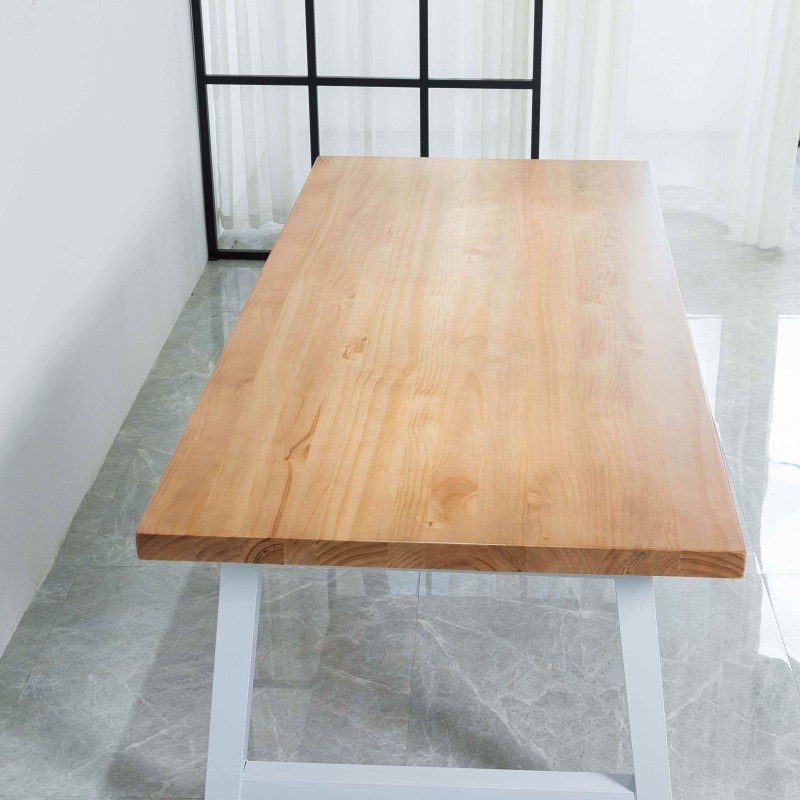 Rustic Solid Wood Industrial Dining Table / Desk / Meeting Table - Chunky Timber / White Steel Legs (A-Frame Legs) - 1.5m (150cm) / 1.8m (180cm) / 2m(200cm) c/w White A-FrameLegs x 2 4-8 Persons - SQUARE EDGE