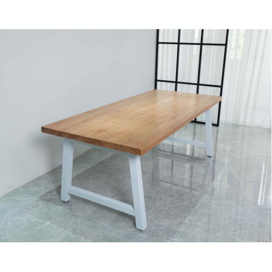Rustic Solid Wood Industrial Dining Table / Desk / Meeting Table - Chunky Timber / White Steel Legs (A-Frame Legs) - 1.5m (150cm) / 1.8m (180cm) / 2m(200cm) c/w White A-FrameLegs x 2 4-8 Persons - SQUARE EDGE Rustic Solid Wood Industrial Dining Table / Desk / Meeting Table - Chunky Timber / White Steel Legs (A-Frame Legs) - 1.5m (150cm) / 1.8m (180cm) / 2m(200cm) c/w White A-FrameLegs x 2 4-8 Persons - SQUARE EDGE
