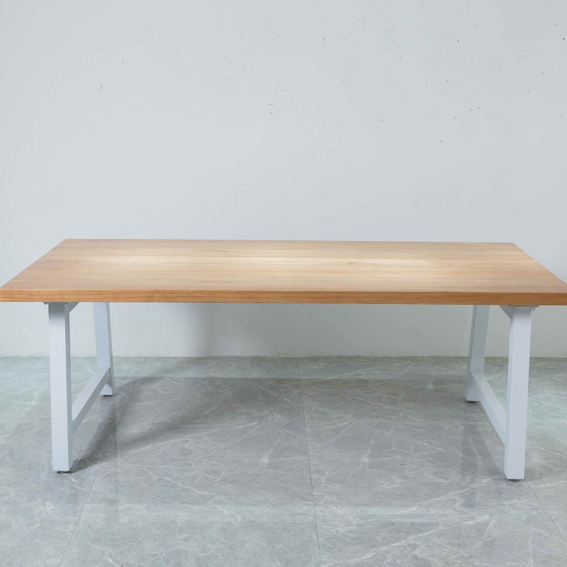 Rustic Solid Wood Industrial Dining Table / Desk / Meeting Table - Chunky Timber / White Steel Legs (A-Frame Legs) - 1.5m (150cm) / 1.8m (180cm) / 2m(200cm) c/w White A-FrameLegs x 2 4-8 Persons - SQUARE EDGE