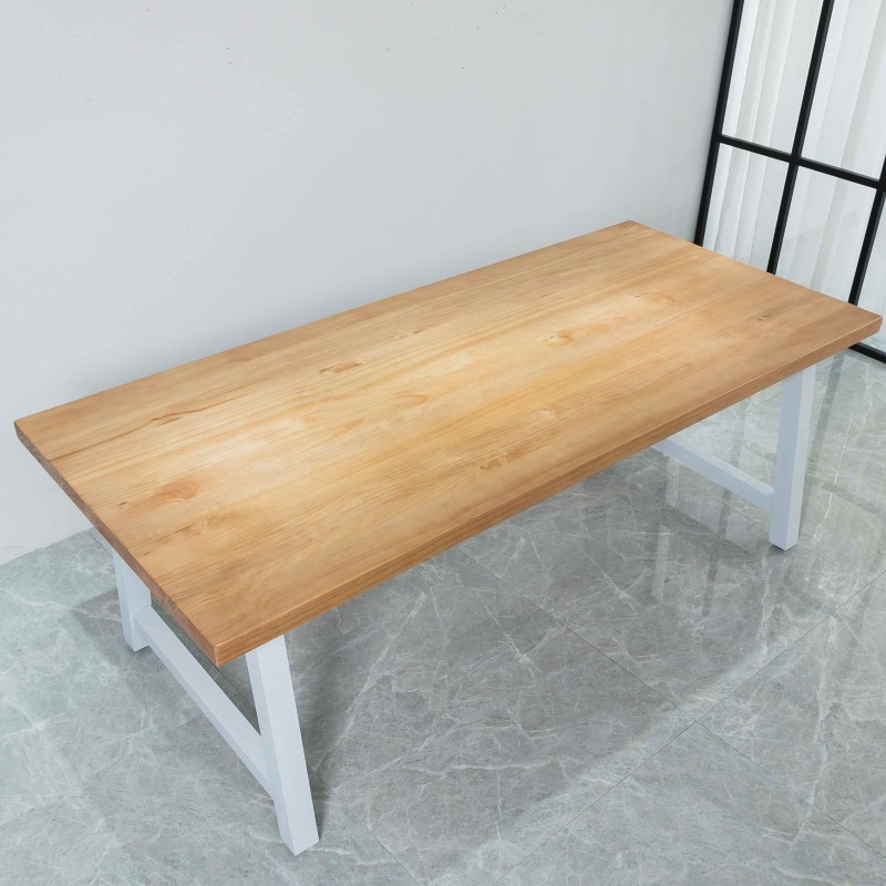 Rustic Solid Wood Industrial Dining Table / Desk / Meeting Table - Chunky Timber / White Steel Legs (A-Frame Legs) - 1.5m (150cm) / 1.8m (180cm) / 2m(200cm) c/w White A-FrameLegs x 2 4-8 Persons - SQUARE EDGE