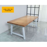 Rustic Solid Wood Industrial Dining Table / Desk / Meeting Table - Chunky Timber / White Steel Legs (A-Frame Legs) - 1.5m (150cm) / 1.8m (180cm) / 2m(200cm) c/w White A-FrameLegs x 2 4-8 Persons - SQUARE EDGE