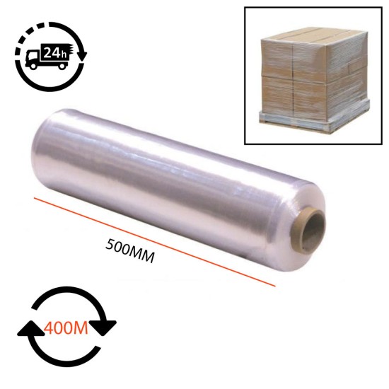 Pallet Stretch Wrap Shrink Wrap Cling Film CLEAR 500mm x 400m 20mu – Standard Core (Pack of 4 or Bulk Pallet Load) Pallet Stretch Wrap Shrink Wrap Cling Film CLEAR 500mm x 400m 20mu – Standard Core (Pack of 4 or Bulk Pallet Load)